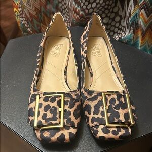 Franco Sarto Leopard Print Flats with Gold Buckle